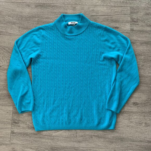 Alia bright blue vintage high neck turtleneck sweater - Picture 3 of 6